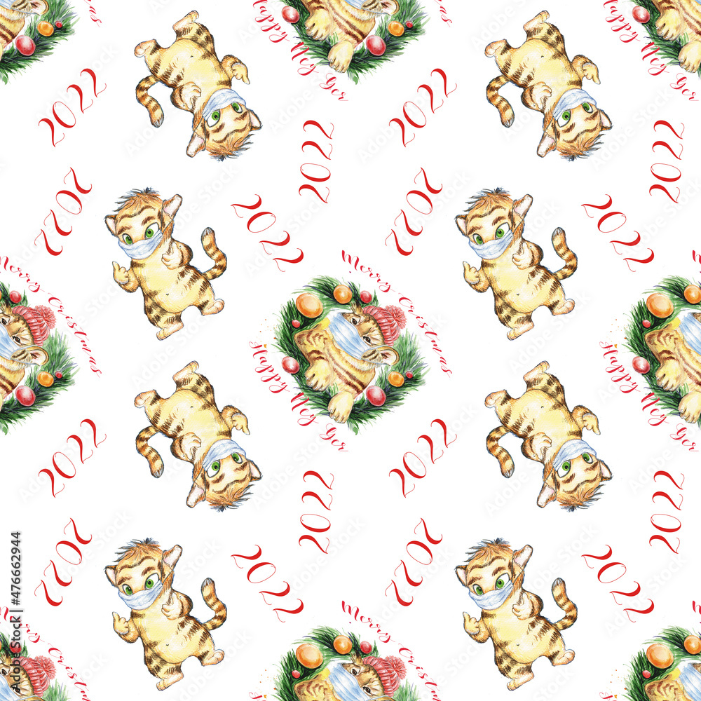 Obraz premium New year pattern with tiger symbol of the year