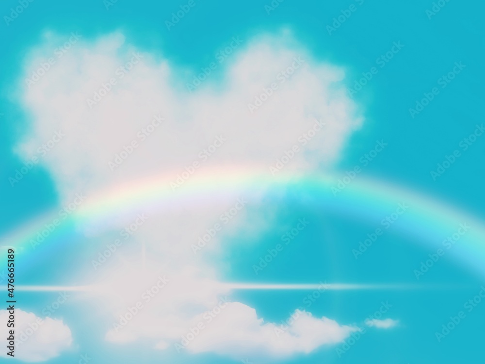 虹が架かった空に浮かぶハート形のイラスト 虹が架かった空に浮かぶハート形のイラスト
