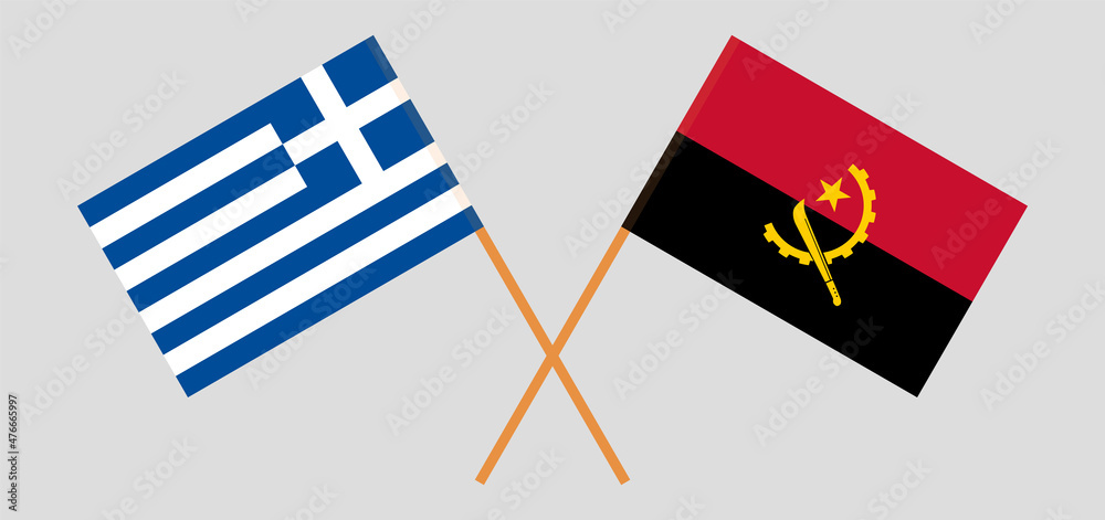Crossed flags of Greece and Angola. Official colors. Correct proportion