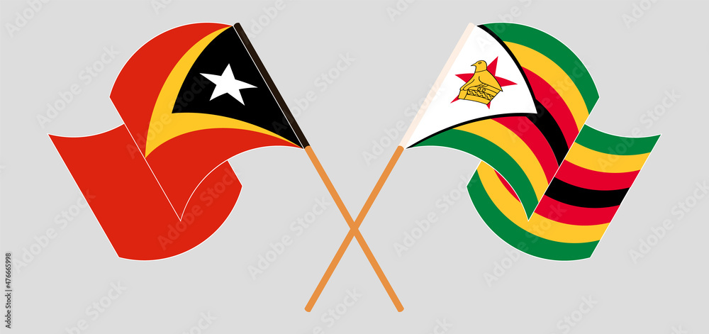 Crossed flags of East Timor and Zimbabwe. Official colors. Correct proportion Crossed flags of East Timor and Zimbabwe. Official colors. Correct proportion