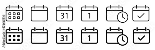 Calendar icons vector set. Calendar symbols isolated