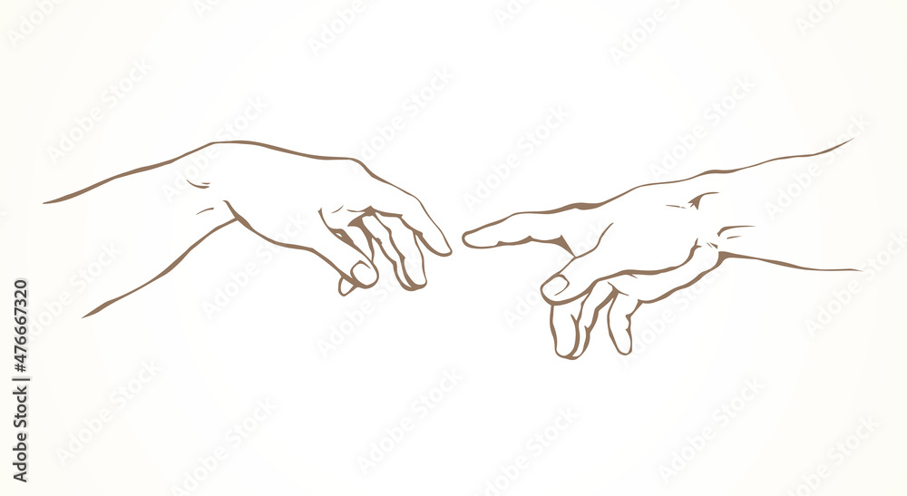 Hands of the creation of Adam. Vector drawing - obrazy, fototapety, plakaty 