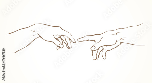 Canvas Print Hands of the creation of Adam. Vector drawing