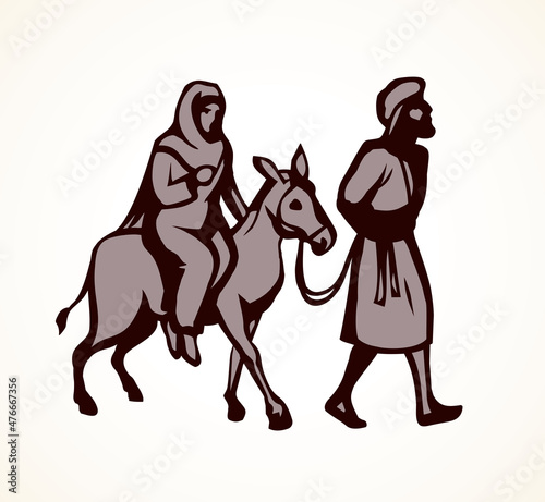 Joseph and Mary go to Bethlehem. Vector drawing