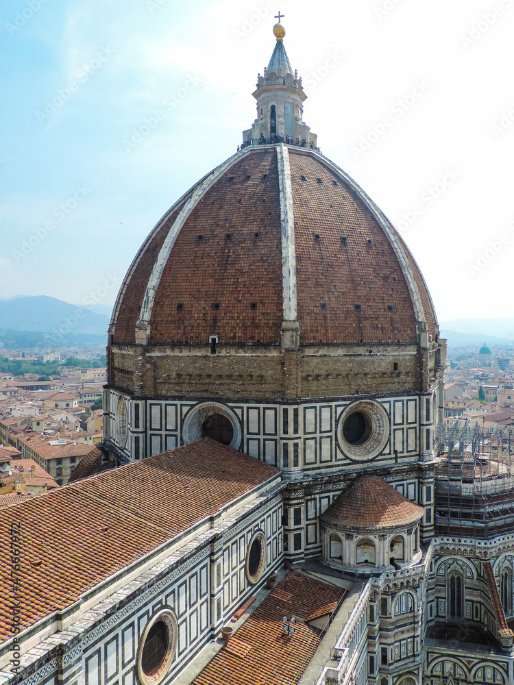 view of the Florence's Dome from a viewpoint at Giotto's Bell Tower Campanile di Giotto _ Florence, Italy