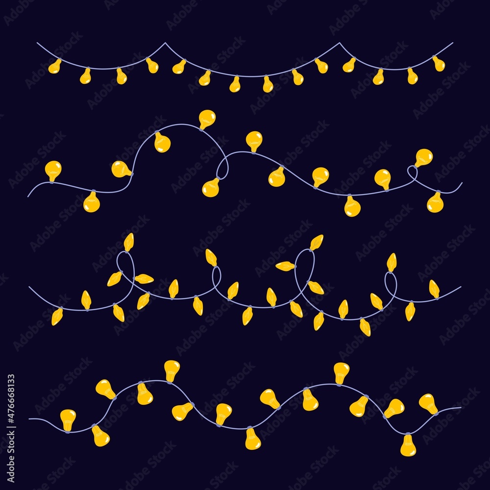 Fototapeta premium Set of hand drawn flat yellow christmas lights