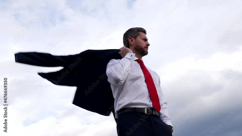mature business leader with jacket on sky background, leadership mature business leader with jacket on sky background, leadership
