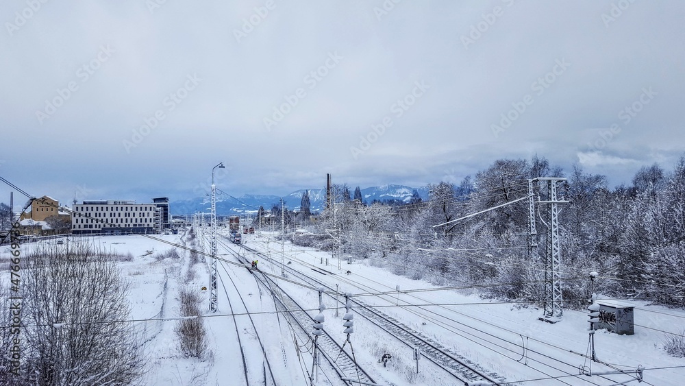 Wonderful winter view Rosenheim train station