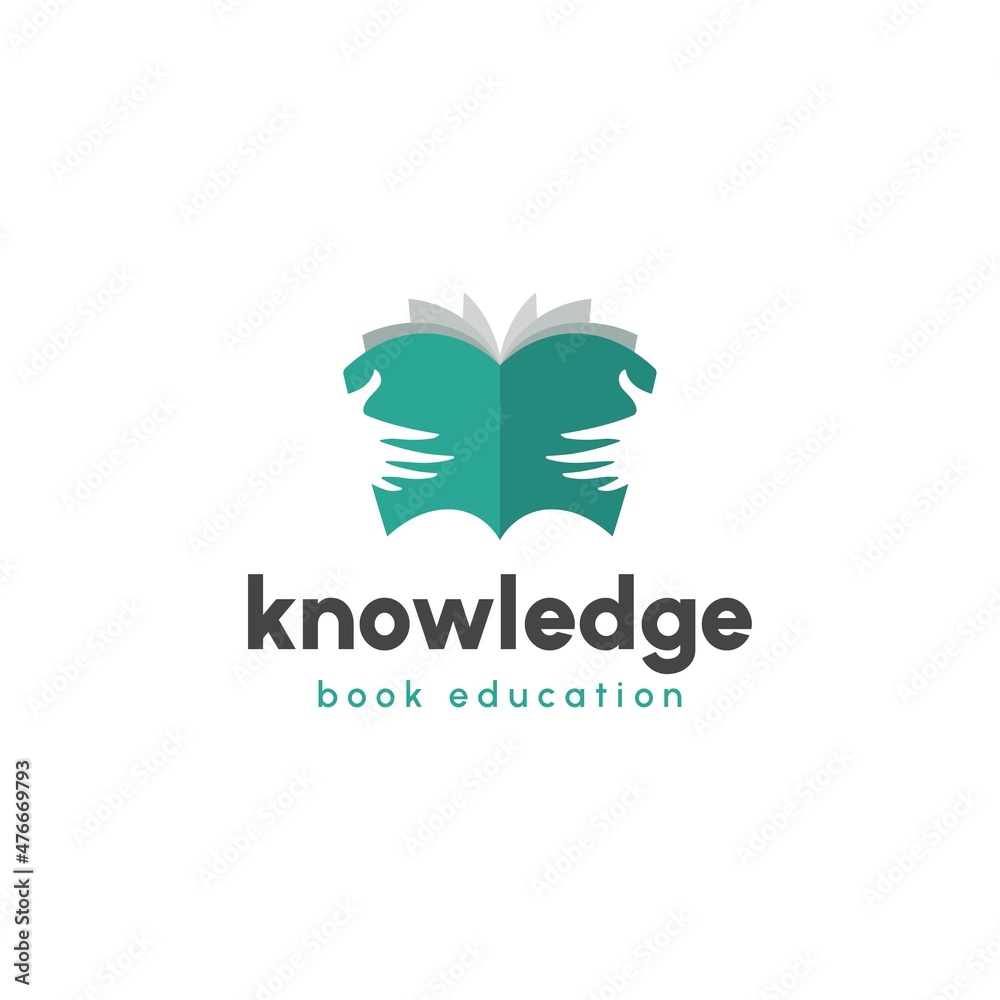 Open Book in Hands Logo design vector template. Education Library Knowledge Logotype. Negative space style. Read Journal concept icon.