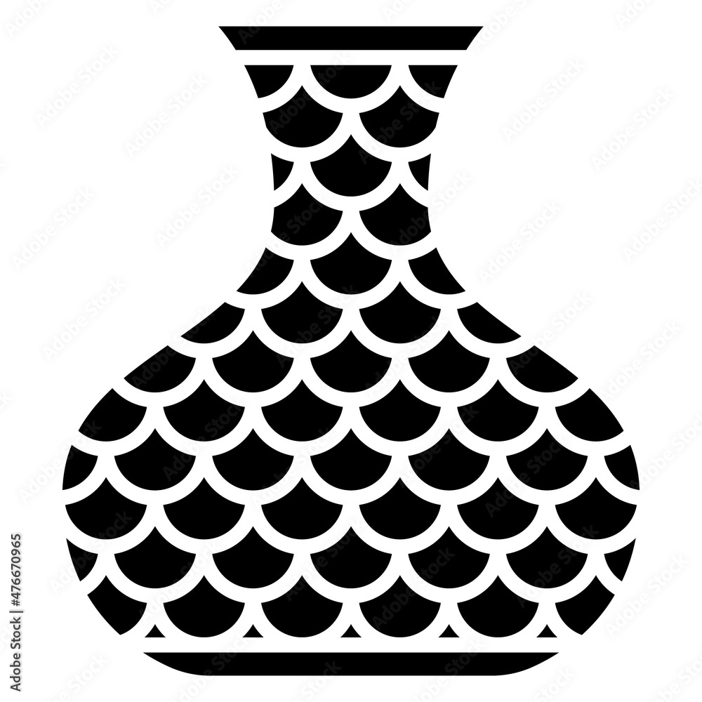 Vase, amphora with decor imitation fish scales. Vector icon, glyph, isolated Vase, amphora with decor imitation fish scales. Vector icon, glyph, isolated
