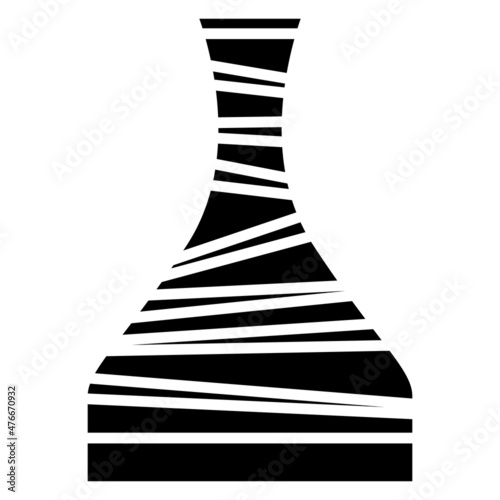 A vase, a bottle with a narrow neck. Design of narrow strips in different directions. Imitation of mummy bandaging. Vector icon, glyph, isolated