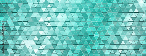 Abstract mosaic background of shiny mirrored triangle tiles in turquoise colors