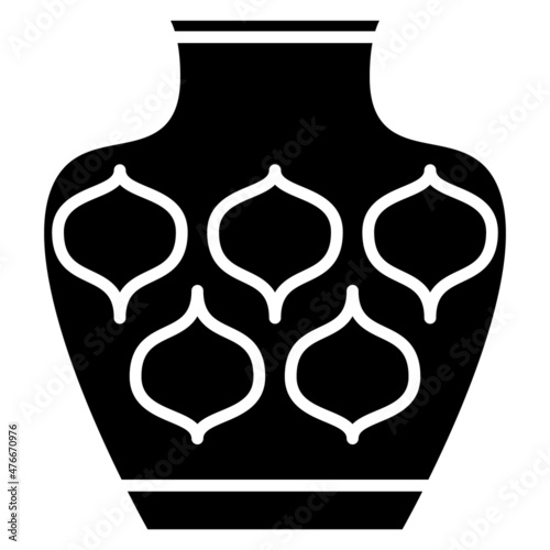Vase with abstract decor. Large roomy amphora, urn. Vector icon, glyph, isolated