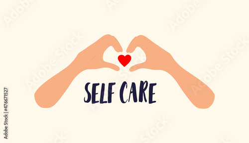 Hands do heart. Psychology and metaphor of selflove. Respect and care for others. International sign, stylish logotype for company. Cartoon flat vector illustration isolated on beige background