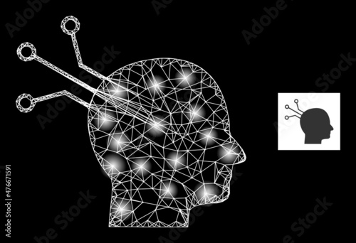 Constellation net brain link icon with majestic light spots. Illuminated constellation is created using brain link vector icon and intersected lines. Constellation carcass brain link,