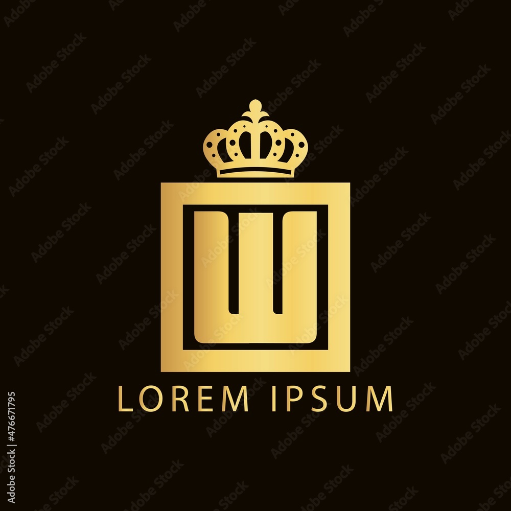 simple alphabet logo nobility design golden concept with square and crown