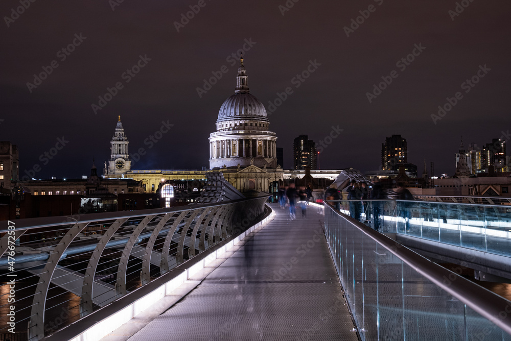 St Paul's Cathedral and Millennium Bridge over the River Thames in London, UK.