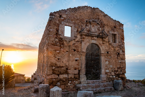 Temple of Hercules in San Marco D'Alunzio at sunset, Sicily, Italy