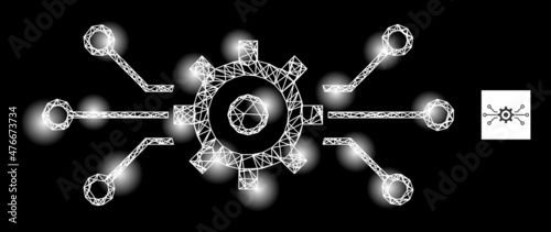 Glowing net electronic machinery icon with magic spots. Illuminated constellation created using electronic machinery vector icon and crossed lines. Constellation frame electronic machinery,