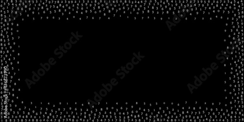 Falling numbers, big data concept. Binary white orderly flying digits. Unique futuristic banner on black background. Digital vector illustration with falling numbers.