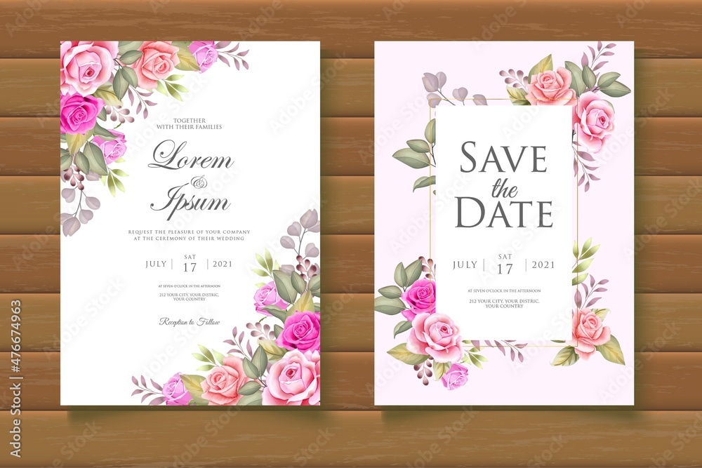 Beautiful Hand Drawn Floral Wedding Invitation Card Set