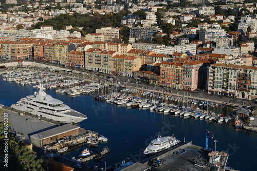 A view of the Nice Harbor in the south of France. Mediterranean sea, the 23rd December 2021.