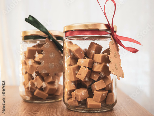 Tableau sur toile Homemade fudge in a gift glass jar