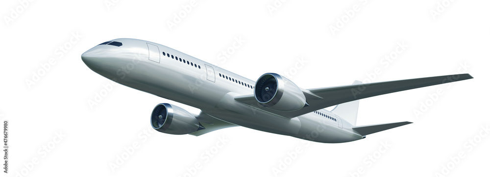 passenger plane in flight on white background, 3d illustration Stock ...