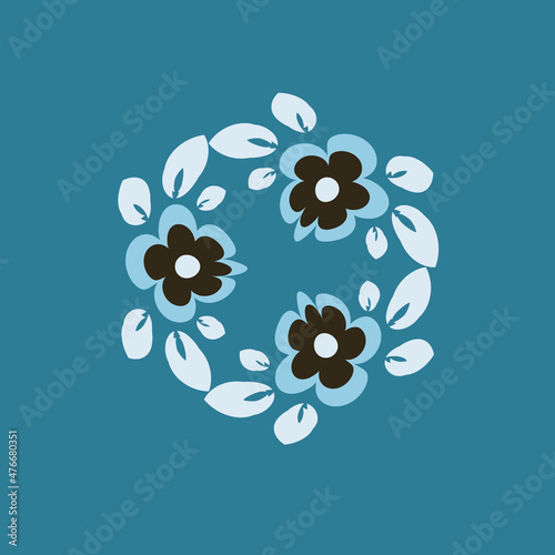 tile or handkerchief, frame of flowers, square. Design element of books, notebooks, postcards, interior items. Plants