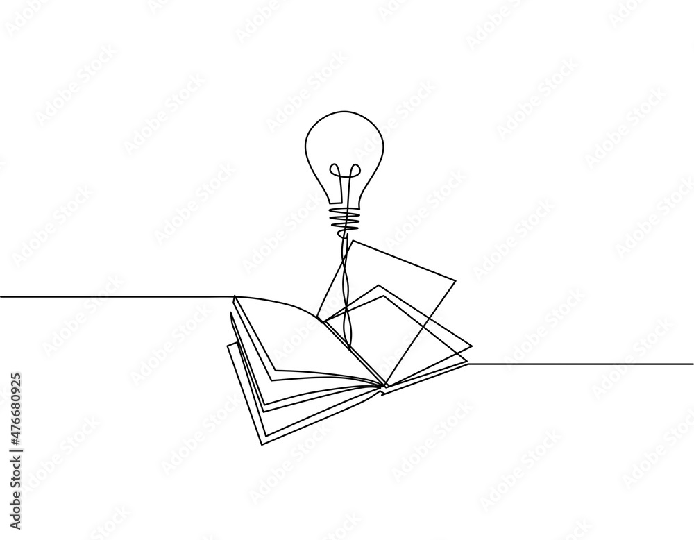 One line drawing, open book. Vector object illustration