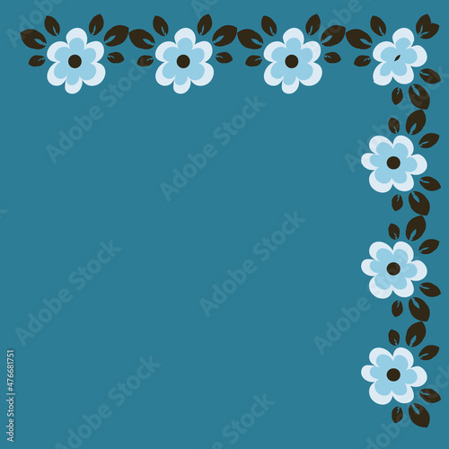 tile or handkerchief, frame of flowers, square. Design element of books, notebooks, postcards, interior items. Plants