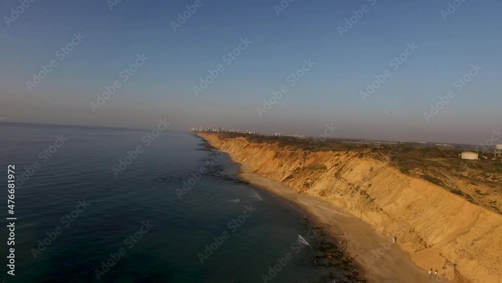 Drone - A cliff beach in Israel Full hD Drone - A cliff beach in Israel Full hD