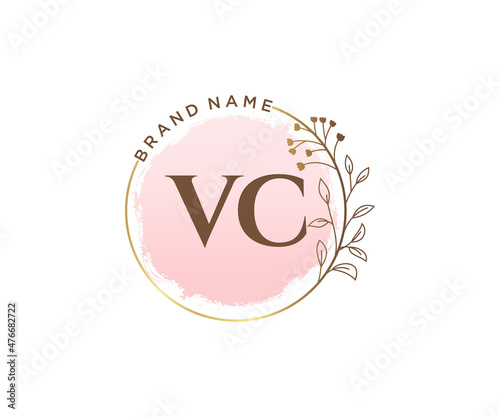 Initial VC feminine logo. Usable for Nature, Salon, Spa, Cosmetic and Beauty Logos. Flat Vector Logo Design Template Element.