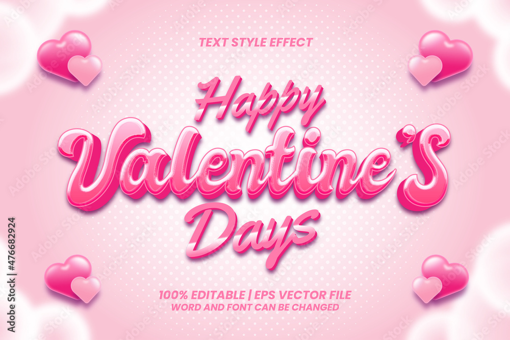 Editable text effect - Happy Valentine Day pink 3d Style