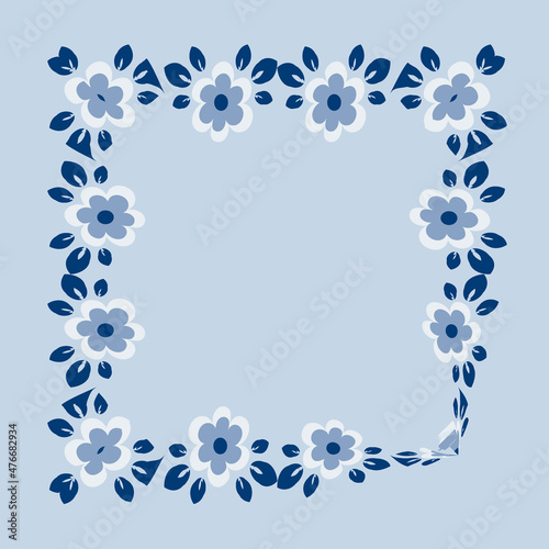 tile or handkerchief, frame of flowers, square. Design element of books, notebooks, postcards, interior items. Plants