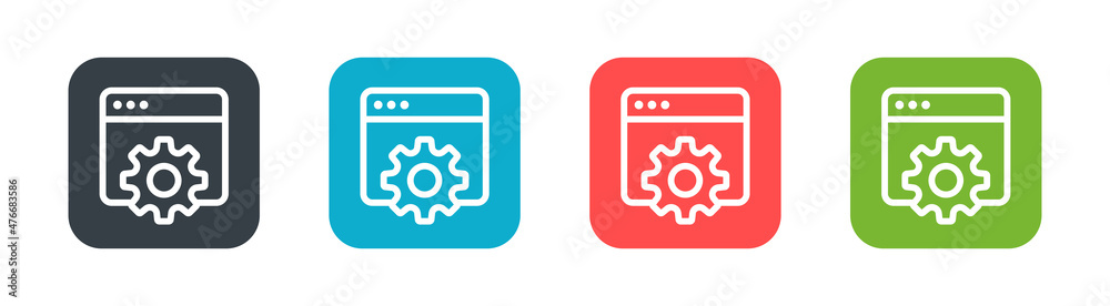 Web development icon set. Website with setting gear symbol Web development icon set. Website with setting gear symbol