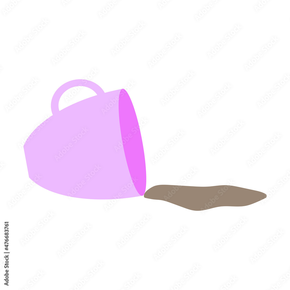 Spill cup on floor. Isolated object. Cartoon style. Simple design. Hand drawn art. Vector illustration. Stock image. 