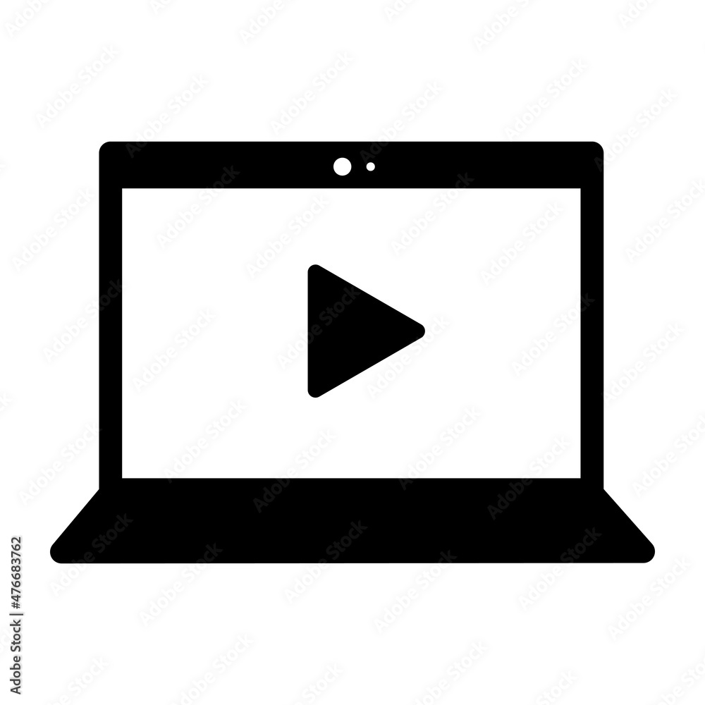 Laptop screen with play button. App element. Computer sign. Technology concept. Vector illustration. Stock image. Laptop screen with play button. App element. Computer sign. Technology concept. Vector illustration. Stock image.