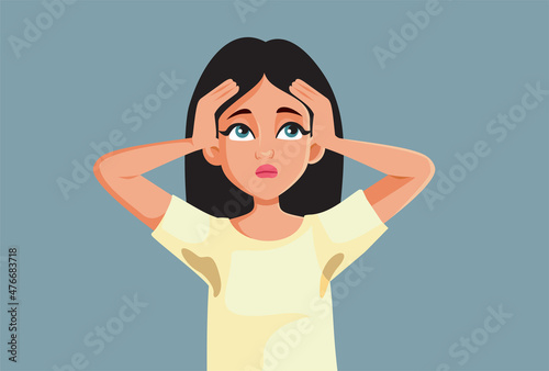 Stressed Young Woman with Armpit Stains Vector Illustration