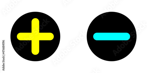 Plus and minus icon. Mathematics element. Calculator sign. Yellow and turquoise colors. Vector illustration. Stock image.