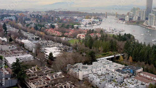 Beautiful Morning View Of Downtown Vancouver Yaletown and Granville Street Bridge and False Creek Inlet - aerial shot photo