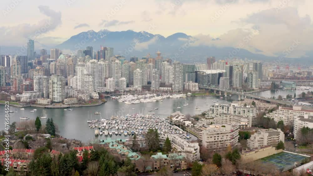 Magnificent Cityscape Of Downtown Vancouver Yaletown and False Creek - aerial shot Magnificent Cityscape Of Downtown Vancouver Yaletown and False Creek - aerial shot