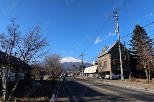  Asama-yama Mountain the townscape of Karuizawa Kitasaku-gun County in Nagano Prefecture 長野県北佐久郡軽井沢の街風景と浅間山