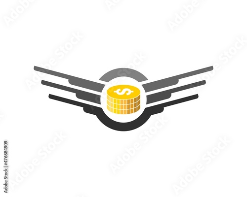 Circle shape with abstract spread wing and money coins inside