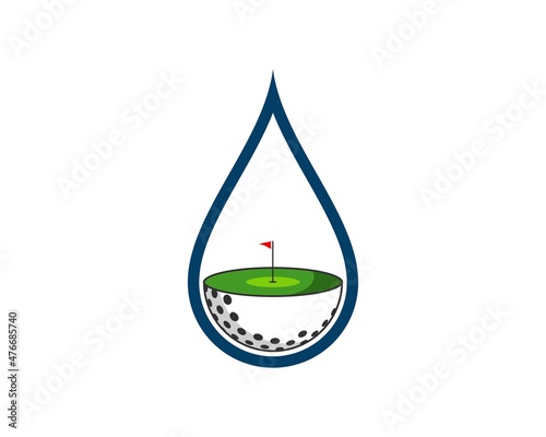 Water drop outline with golf ball and field inside
