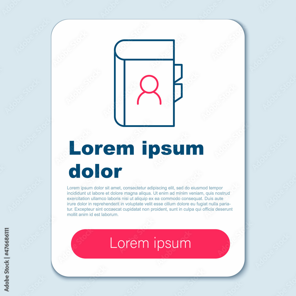 Line Phone book icon isolated on grey background. Address book. Telephone directory. Colorful outline concept. Vector Line Phone book icon isolated on grey background. Address book. Telephone directory. Colorful outline concept. Vector