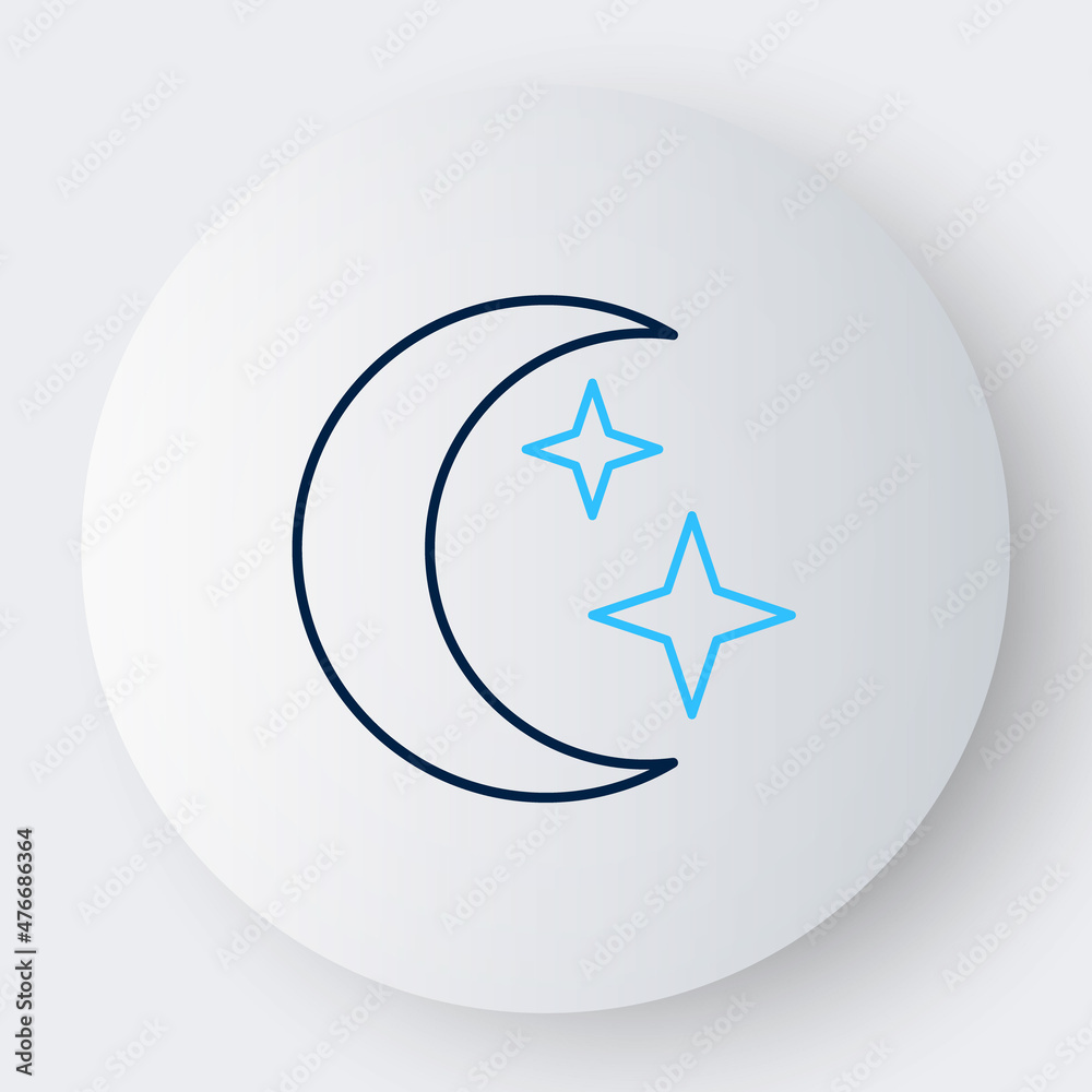 Line Moon and stars icon isolated on white background. Cloudy night sign. Sleep dreams symbol. Full moon. Night or bed time sign. Colorful outline concept. Vector Line Moon and stars icon isolated on white background. Cloudy night sign. Sleep dreams symbol. Full moon. Night or bed time sign. Colorful outline concept. Vector
