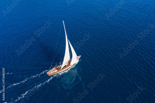 Obraz na plátně Classic sail boat in Mediterranean sea, aerial view