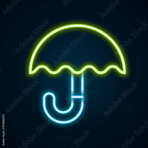 Glowing neon line Classic elegant opened umbrella icon isolated on black background. Rain protection symbol. Colorful outline concept. Vector
