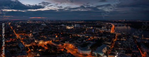 Aerial night view of the the Kyiv city center at night. Top view near the Independence Maidan at Kiev, Ukraine. © Aerial Film Studio